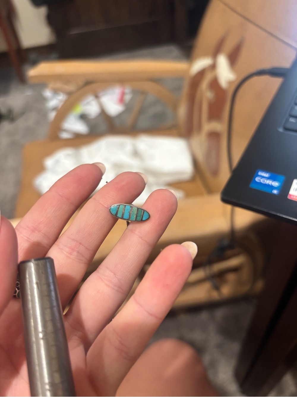 Turquoise Inlay Oval tie tack - Women Jewelry